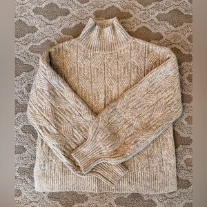 Prologue Neutral Cozy Ribbed Cable Knit Turtleneck Sweater - Size XS